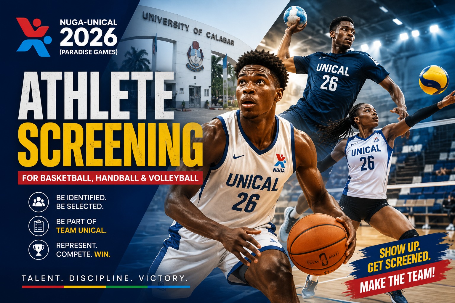 NUGA UNICAL 2026 Athlete Screening for Basketball, Handball & Volleyball